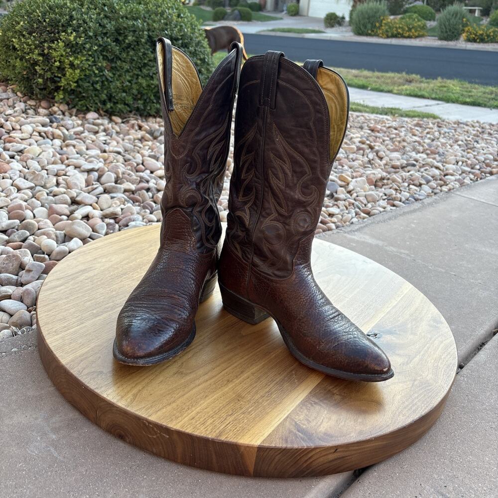 Cowboy Boots Nocona Western Brown Vintage Made In USA Size 9 Exotic Leather